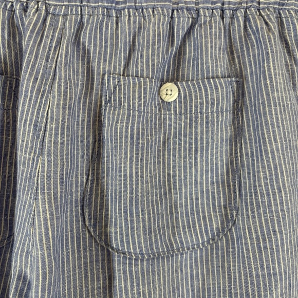 LL Bean Favorite Fit 12 Blue White Stripe Linen Lagenlook Elas Waistband Pants - Picture 4 of 8